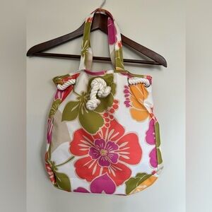 Canvas Tropical Flowered Tote Carryall Bag